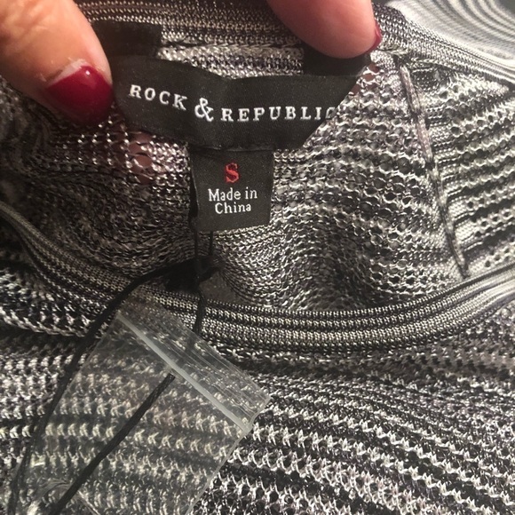 Rock&republic Space Dye Moto Bandit Black/White Sheer Sweater NWT - Picture 7 of 7